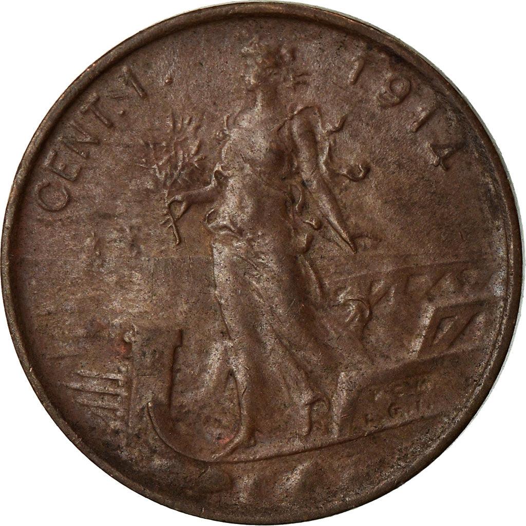 Coin, Italy, Vittorio Emanuele III, Centesimo, 1914, Rome, AU(55-58), Bronze