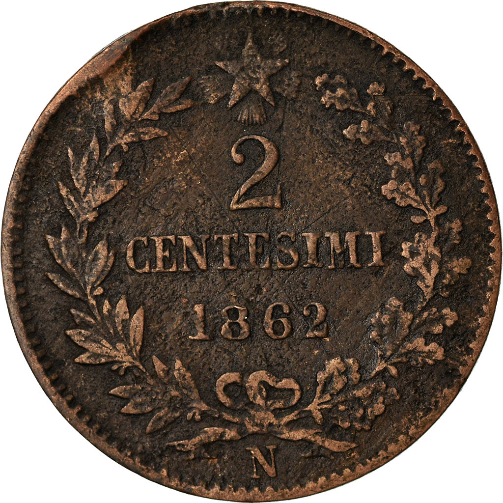 Coin, Italy, Vittorio Emanuele II, 2 Centesimi, 1862, Naples, VF(30-35), Copper