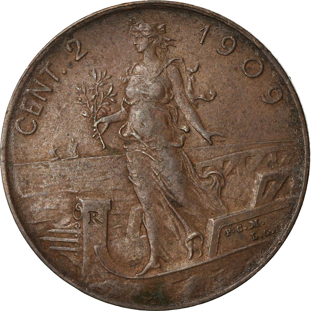 Coin, Italy, Vittorio Emanuele III, 2 Centesimi, 1909, Rome, AU(55-58), Bronze