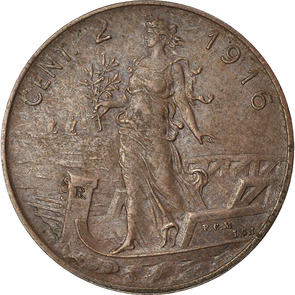 Coin, Italy, Vittorio Emanuele III, 2 Centesimi, 1916, Rome, AU(50-53), Bronze