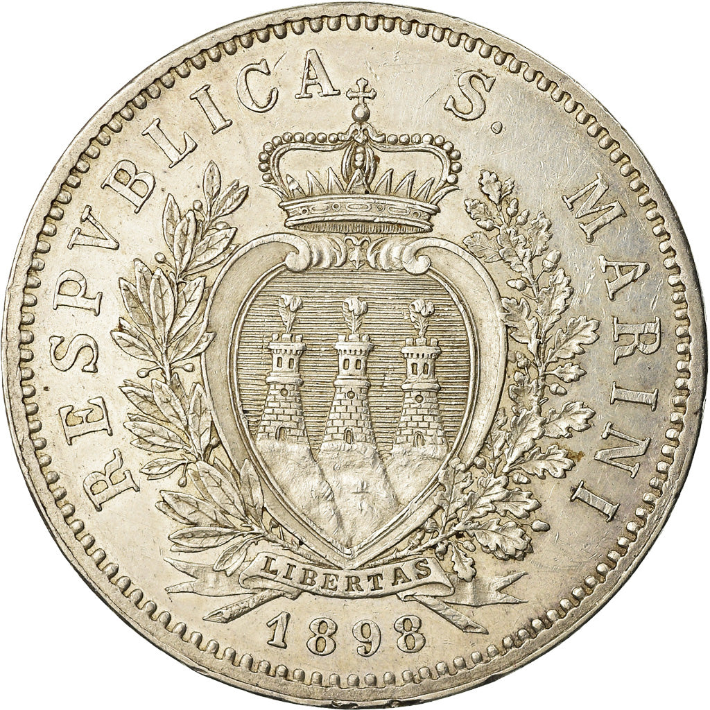 Münze, San Marino, 5 Lire, 1898, Rome, VZ, Silber, KM:6