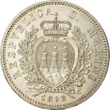 Münze, San Marino, 5 Lire, 1898, Rome, VZ, Silber, KM:6