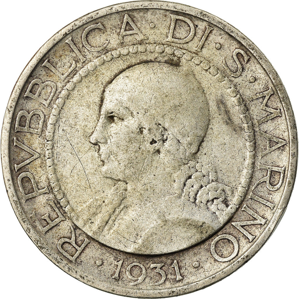 Moneta, San Marino, 5 Lire, 1931, Rome, VF(30-35), Srebro, KM:9