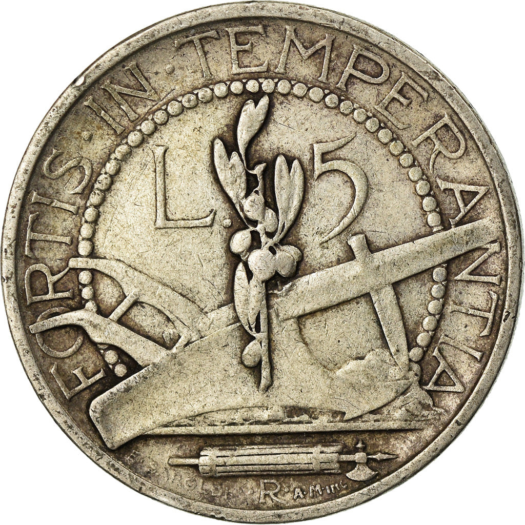 Moneta, San Marino, 5 Lire, 1931, Rome, VF(30-35), Srebro, KM:9