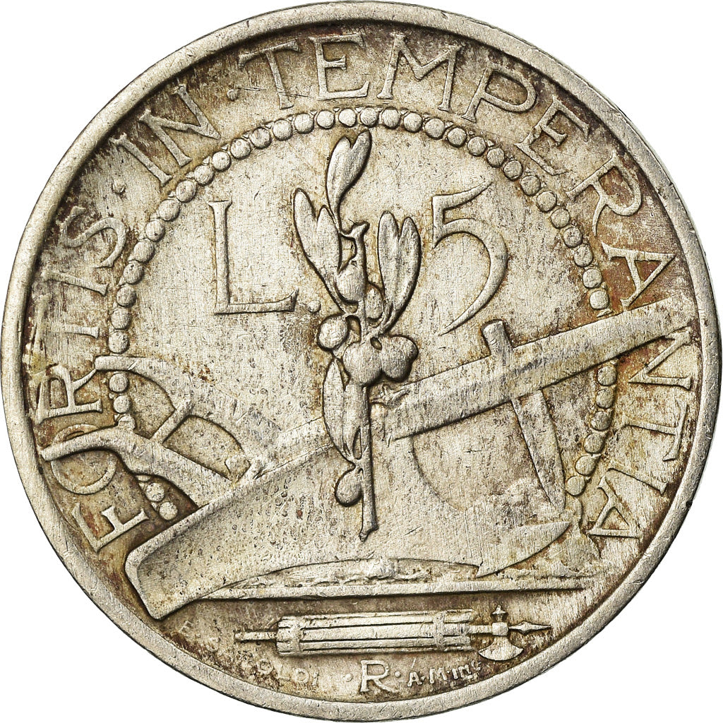 Coin, San Marino, 5 Lire, 1933, Rome, VF(30-35), Silver, KM:9