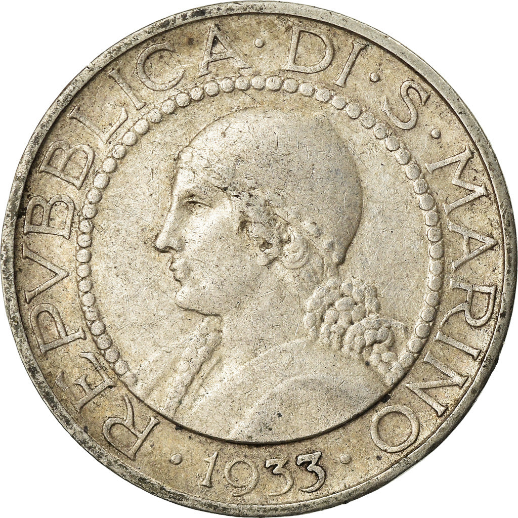 Monnaie, San Marino, 5 Lire, 1933, Rome, TB+, Argent, KM:9