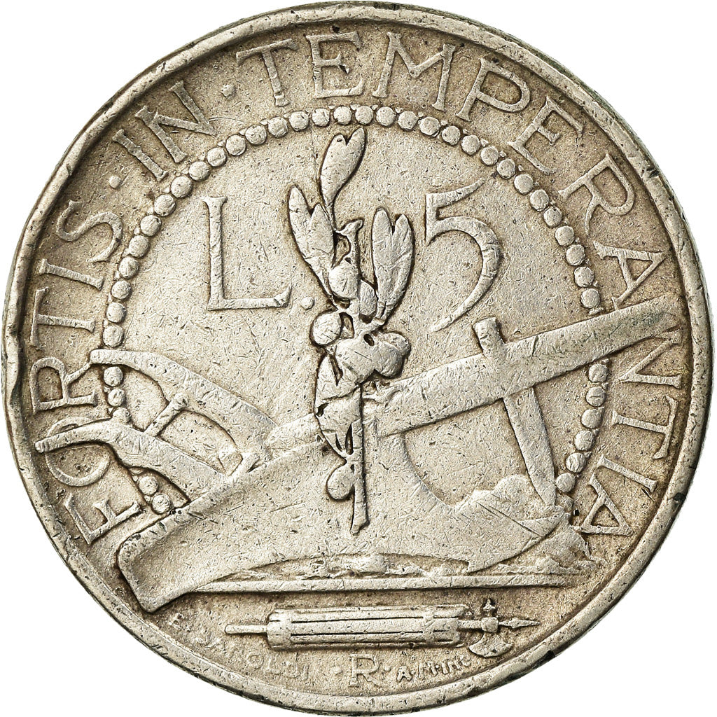 Coin, San Marino, 5 Lire, 1936, Rome, VF(30-35), Silver, KM:9