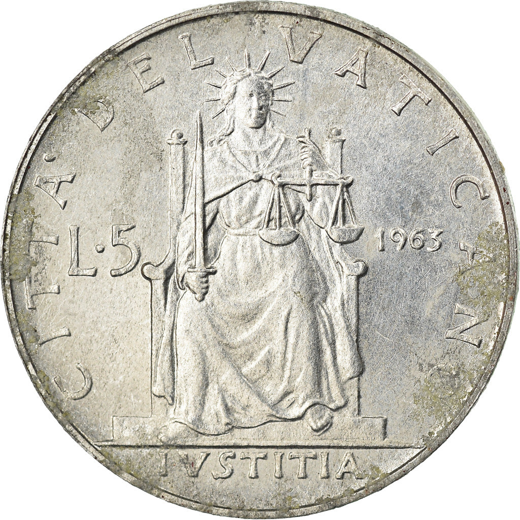 Moeda, CIDADE DO VATICANO, Paul VI, 5 Lire, 1963, AU(55-58), Alumínio, KM:78.1