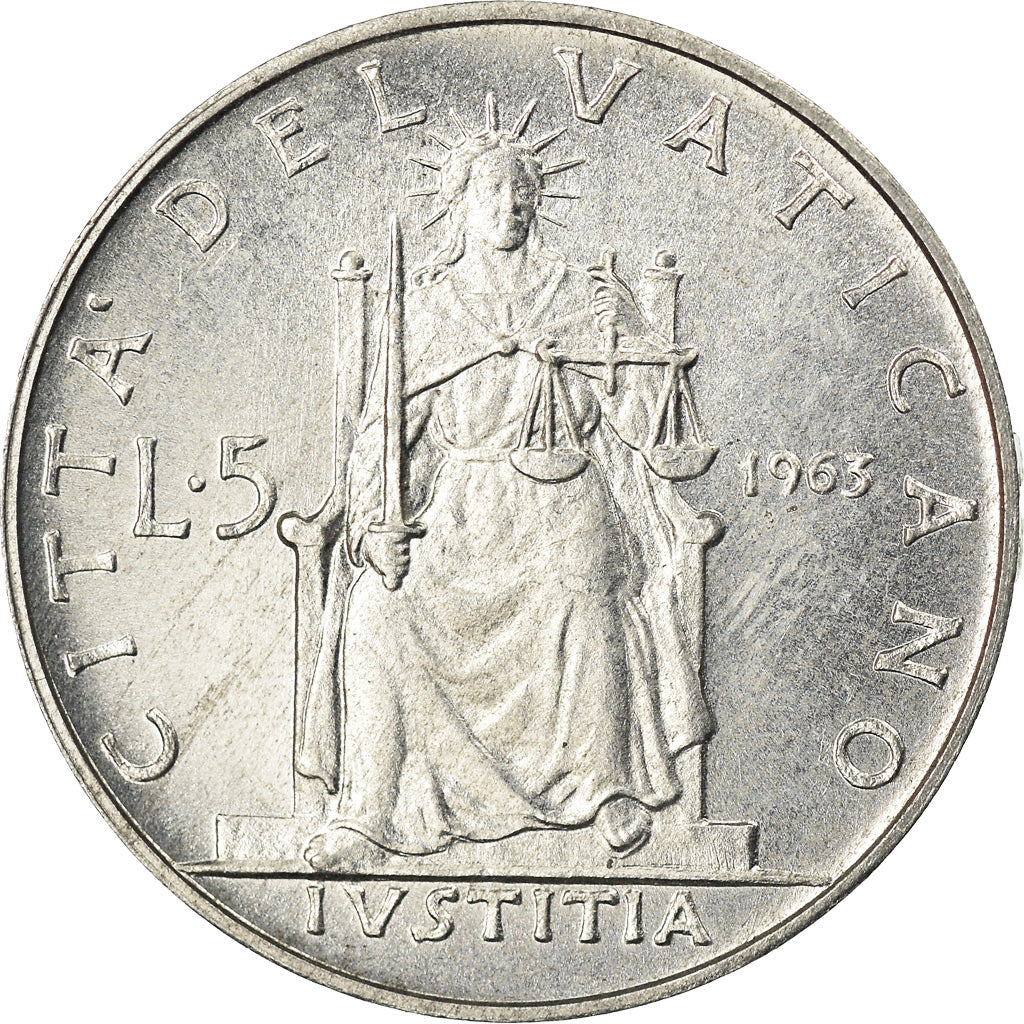 Monnaie, Cité du Vatican, Paul VI, 5 Lire, 1963, SPL, Aluminium, KM:78.1