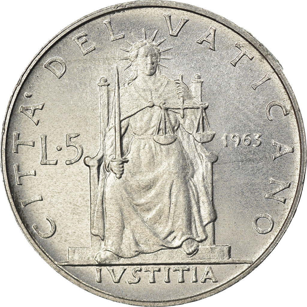 Münze, Vatikanstadt, Paul VI, 5 Lire, 1963, UNZ, Aluminium, KM:78.1