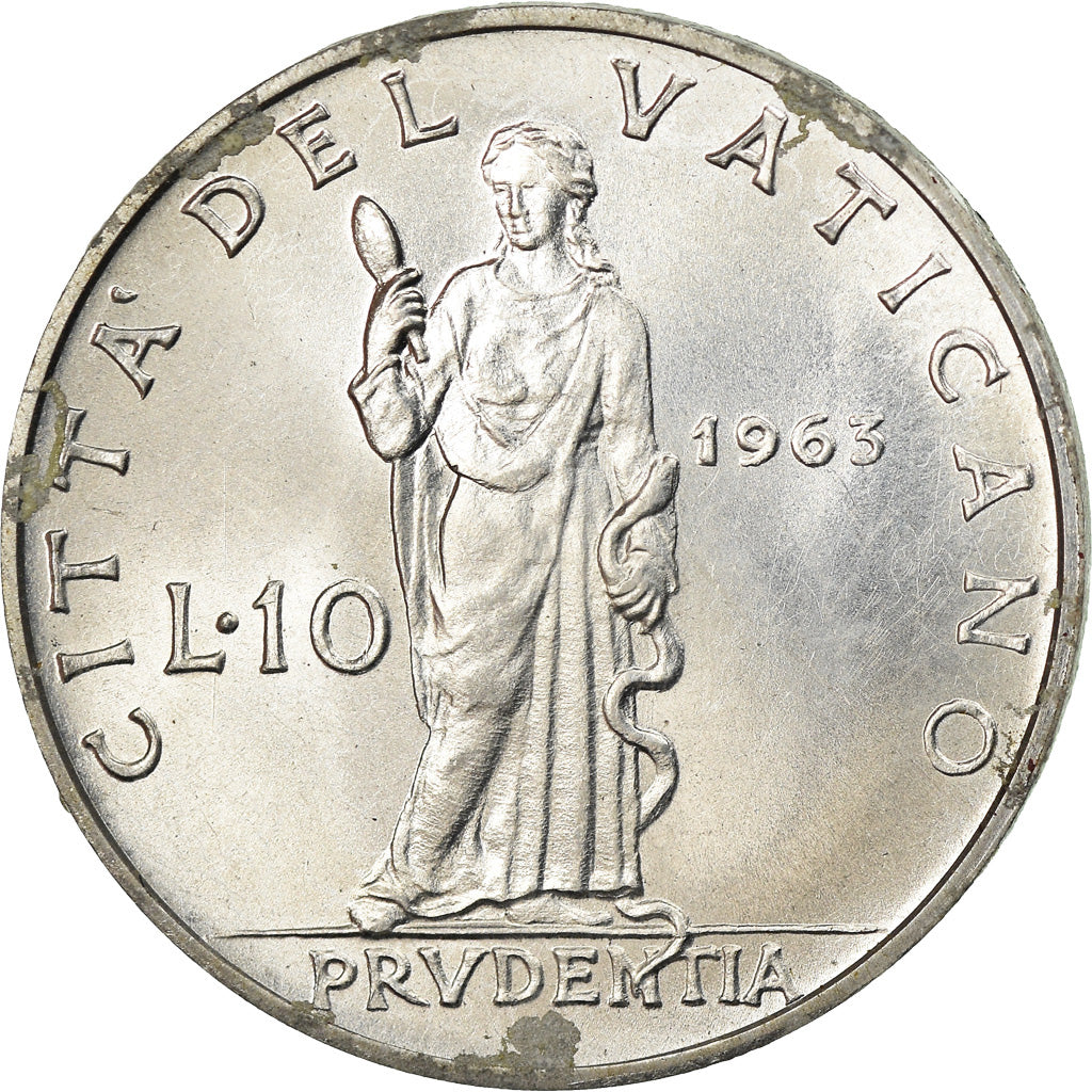 Munten, Vaticaanstad, Paul VI, 10 Lire, 1963, PR, Aluminium, KM:79.1