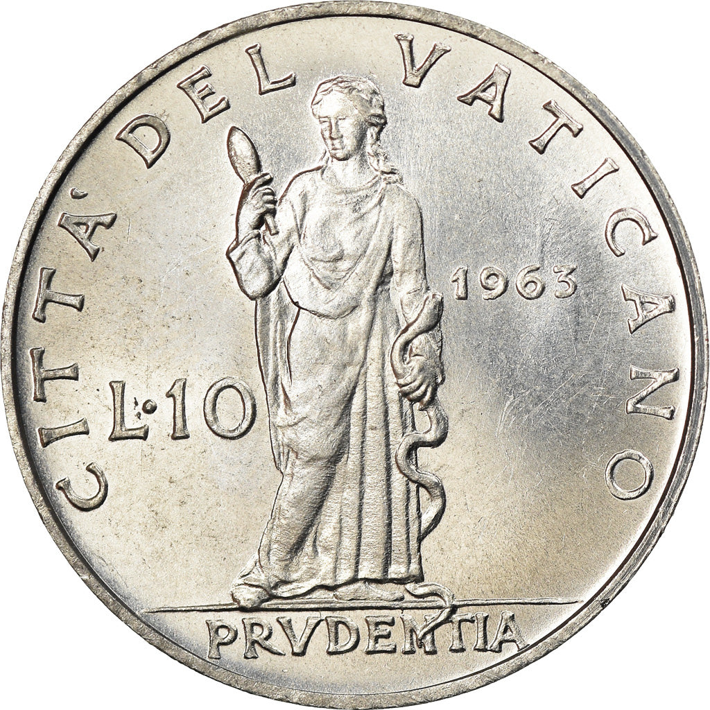 Moneda, CIUDAD DEL VATICANO, Paul VI, 10 Lire, 1963, SC, Aluminio, KM:79.1