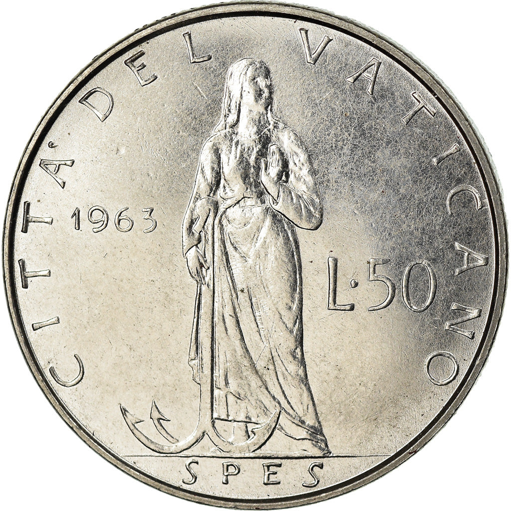 Münze, Vatikanstadt, Paul VI, 50 Lire, 1963, UNZ, Stainless Steel, KM:81.1