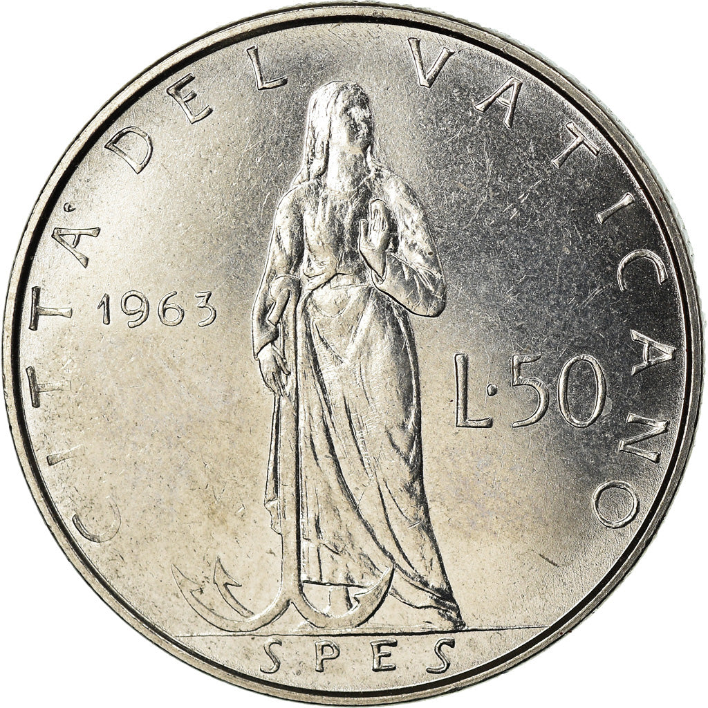 Moneda, CIUDAD DEL VATICANO, Paul VI, 50 Lire, 1963, SC, Acero inoxidable