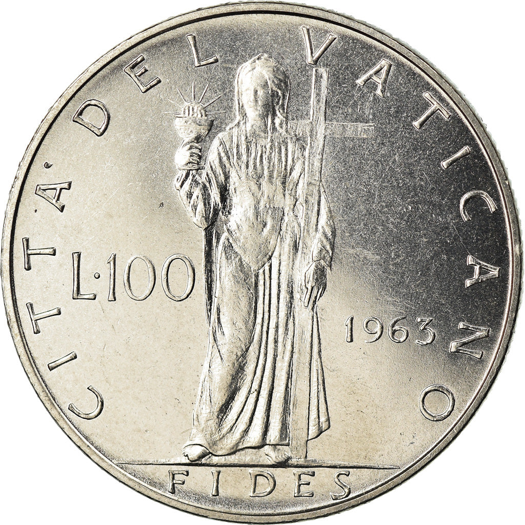 Moneta, PAŃSTWO WATYKAŃSKIE, Paul VI, 100 Lire, 1963, MS(63), Stal nierdzewna