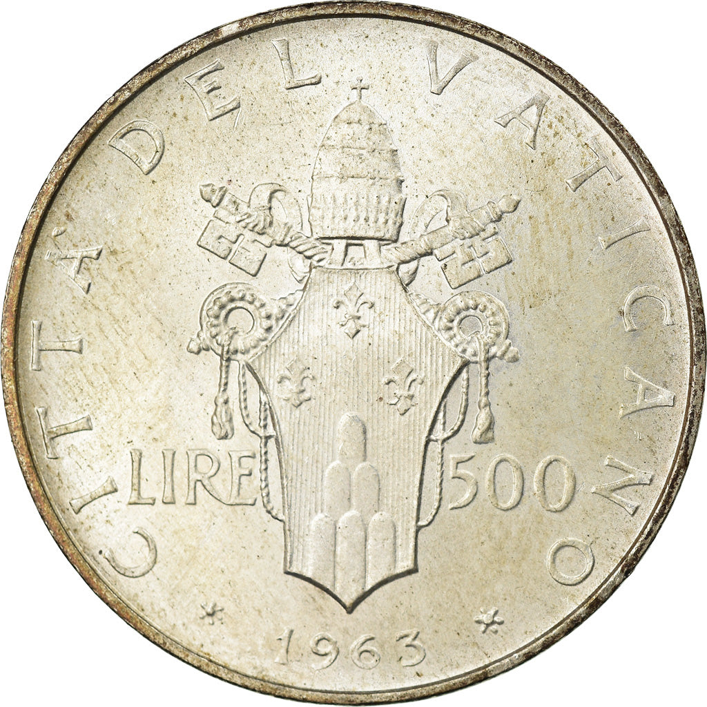 Moneta, PAŃSTWO WATYKAŃSKIE, Paul VI, 500 Lire, 1963, MS(63), Srebro, KM:83.1