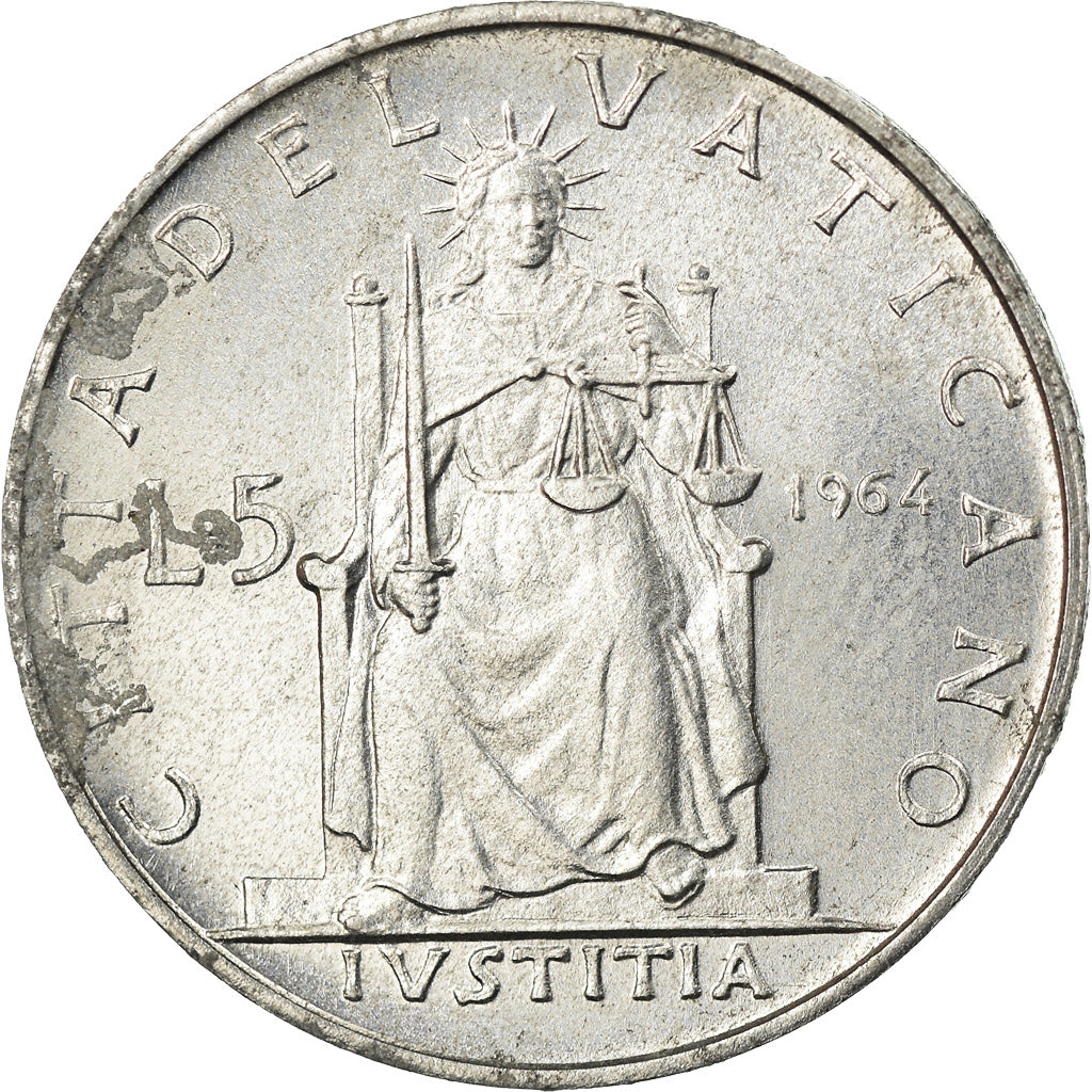 Munten, Vaticaanstad, Paul VI, 5 Lire, 1964, PR, Aluminium, KM:78.1