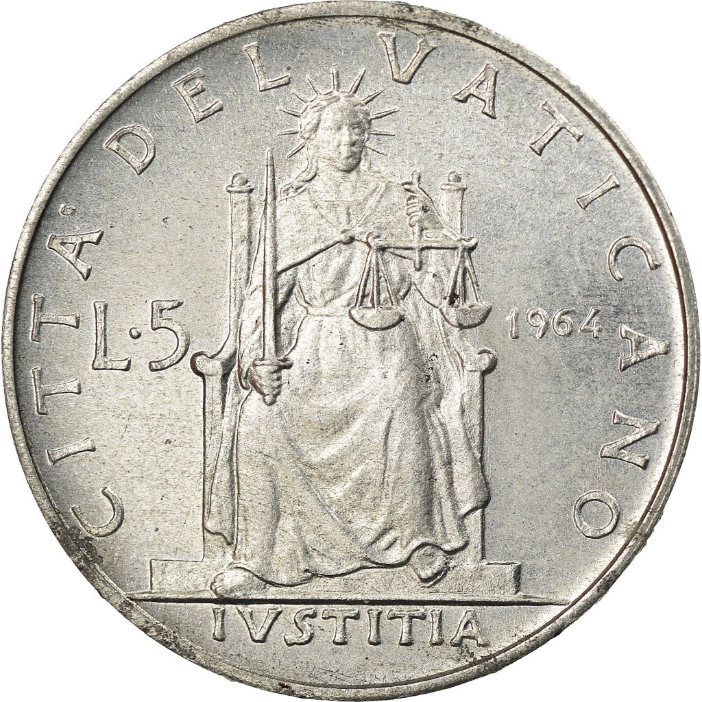 Münze, Vatikanstadt, Paul VI, 5 Lire, 1964, UNZ, Aluminium, KM:78.1