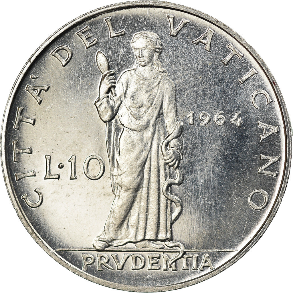 Moneda, CIUDAD DEL VATICANO, Paul VI, 10 Lire, 1964, SC, Aluminio, KM:79.2