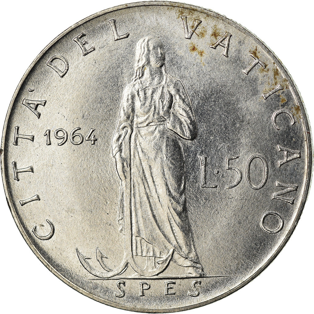 Moneta, CITTÀ DEL VATICANO, Paul VI, 50 Lire, 1964, SPL-, Acciaio inossidabile
