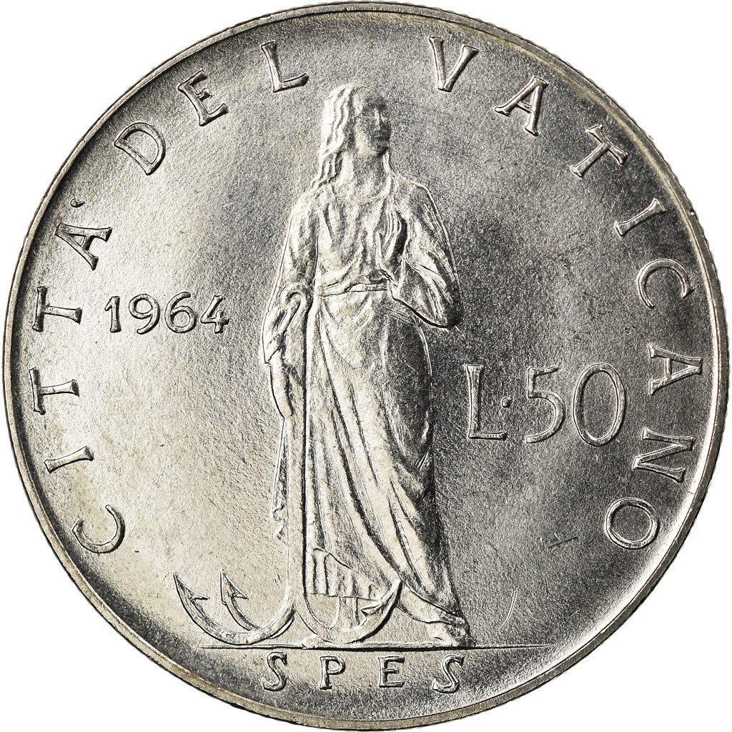 Moneta, CITTÀ DEL VATICANO, Paul VI, 50 Lire, 1964, SPL, Acciaio inossidabile