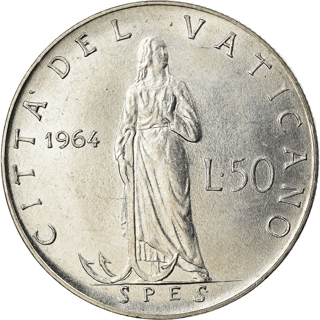 Moneda, CIUDAD DEL VATICANO, Paul VI, 50 Lire, 1964, SC, Acero inoxidable