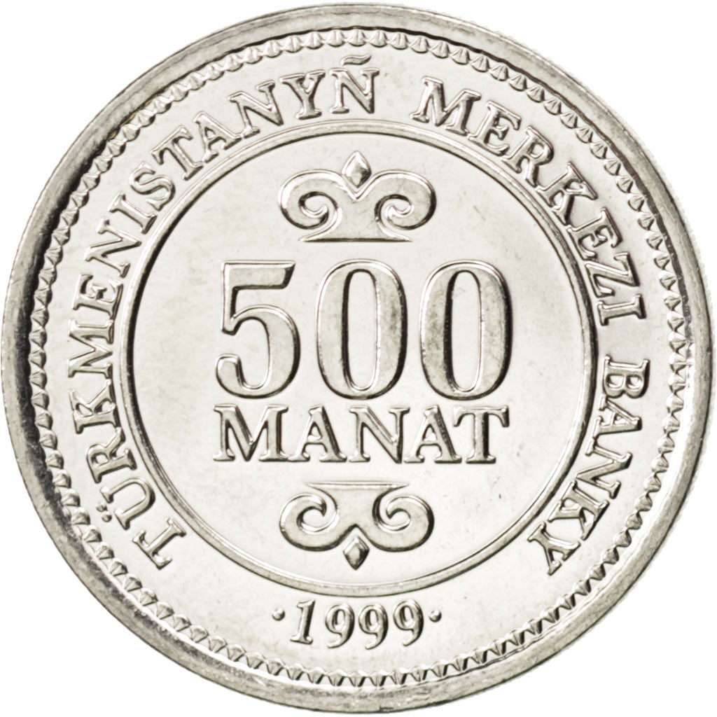 TURKMENISTAN, 500 Manat, 1999, KM #12, MS(63), Nickel Clad Steel, 3.57