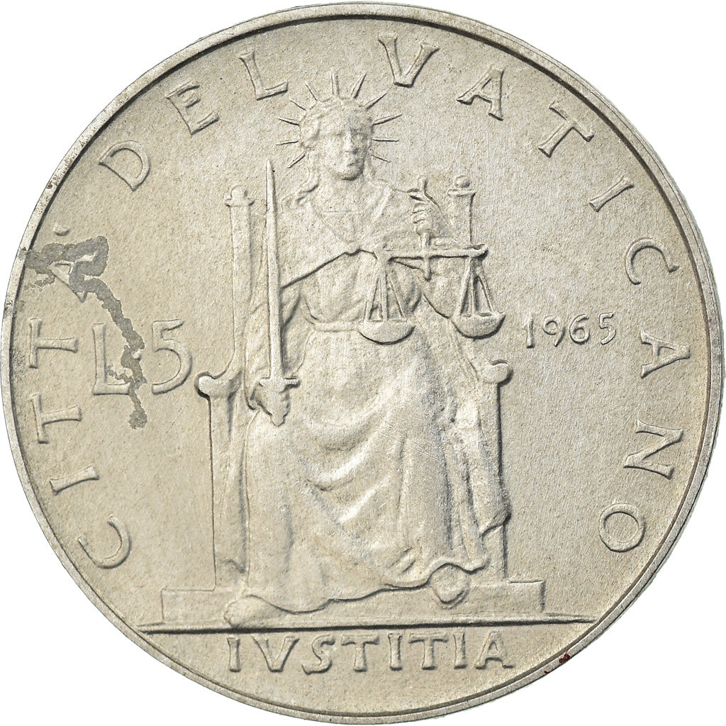 Münze, Vatikanstadt, Paul VI, 5 Lire, 1965, VZ, Aluminium, KM:78.2