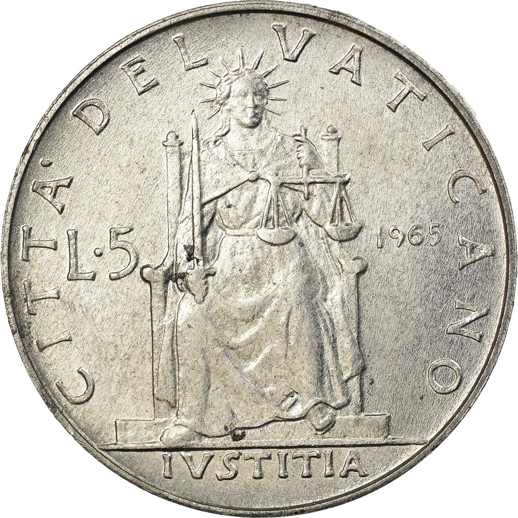 Coin, VATICAN CITY, Paul VI, 5 Lire, 1965, MS(63), Aluminum, KM:78.2