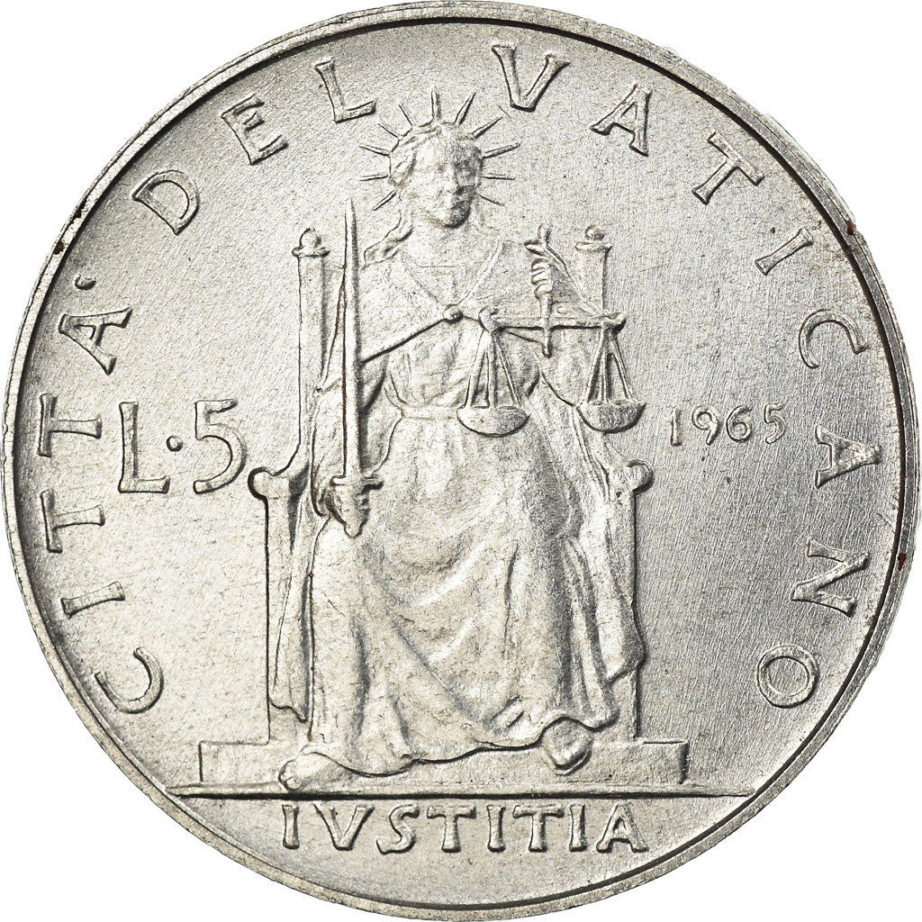 Moneda, CIUDAD DEL VATICANO, Paul VI, 5 Lire, 1965, SC, Aluminio, KM:78.2
