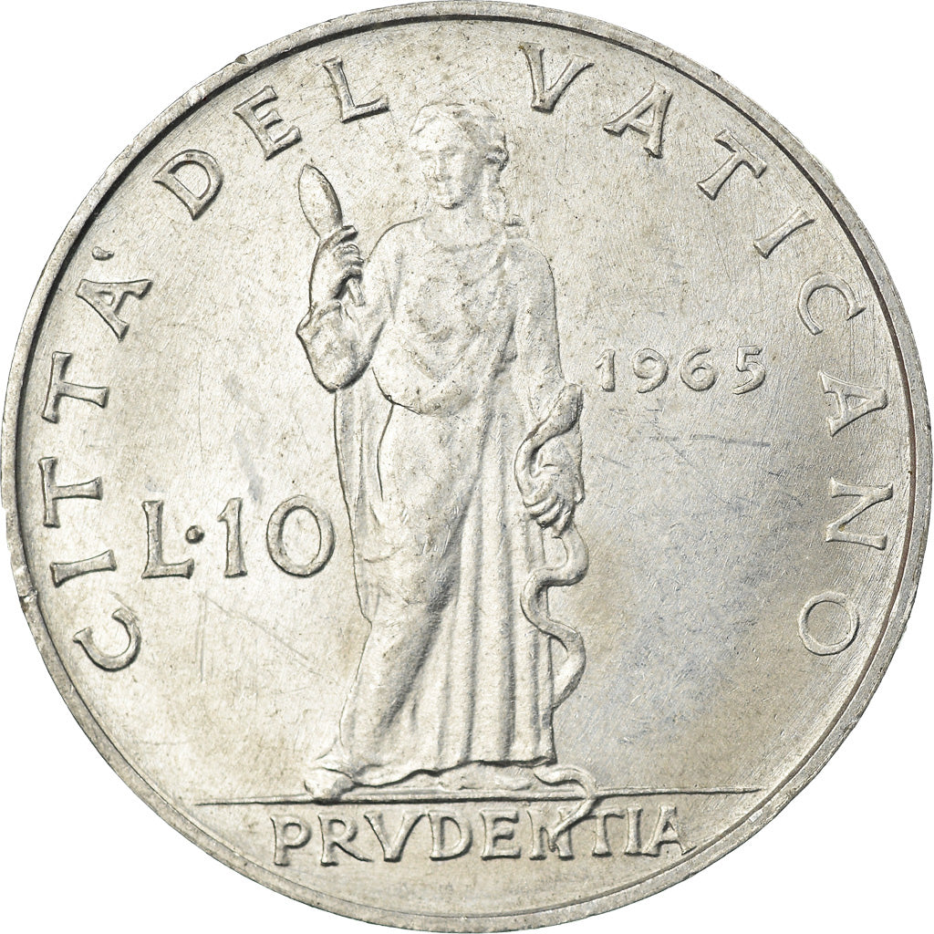Moneda, CIUDAD DEL VATICANO, Paul VI, 10 Lire, 1965, SC, Aluminio, KM:79.2