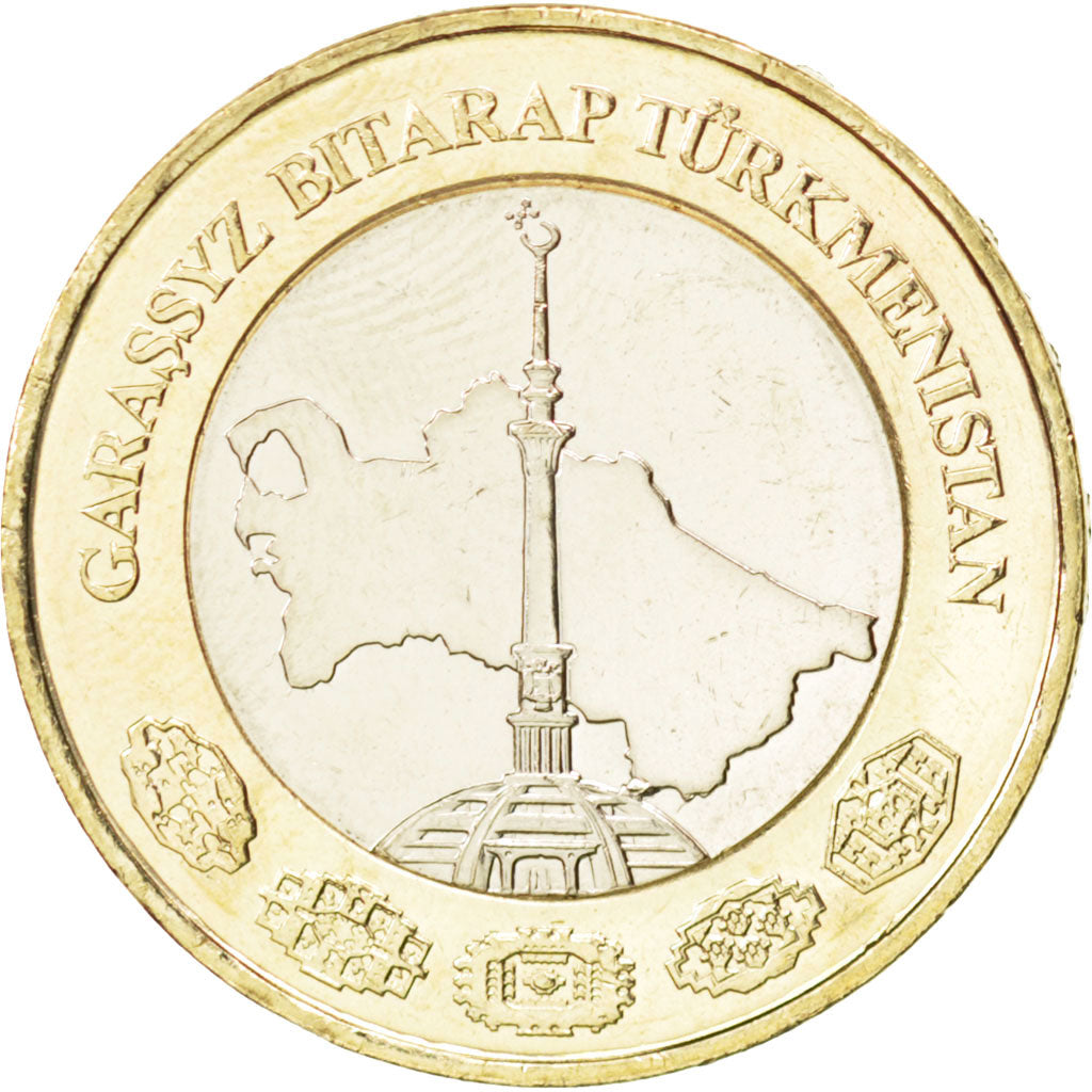 TURKMENISTAN, Manat, 2010, KM #103, MS(63), Bi-Metallic, 27, 9.47