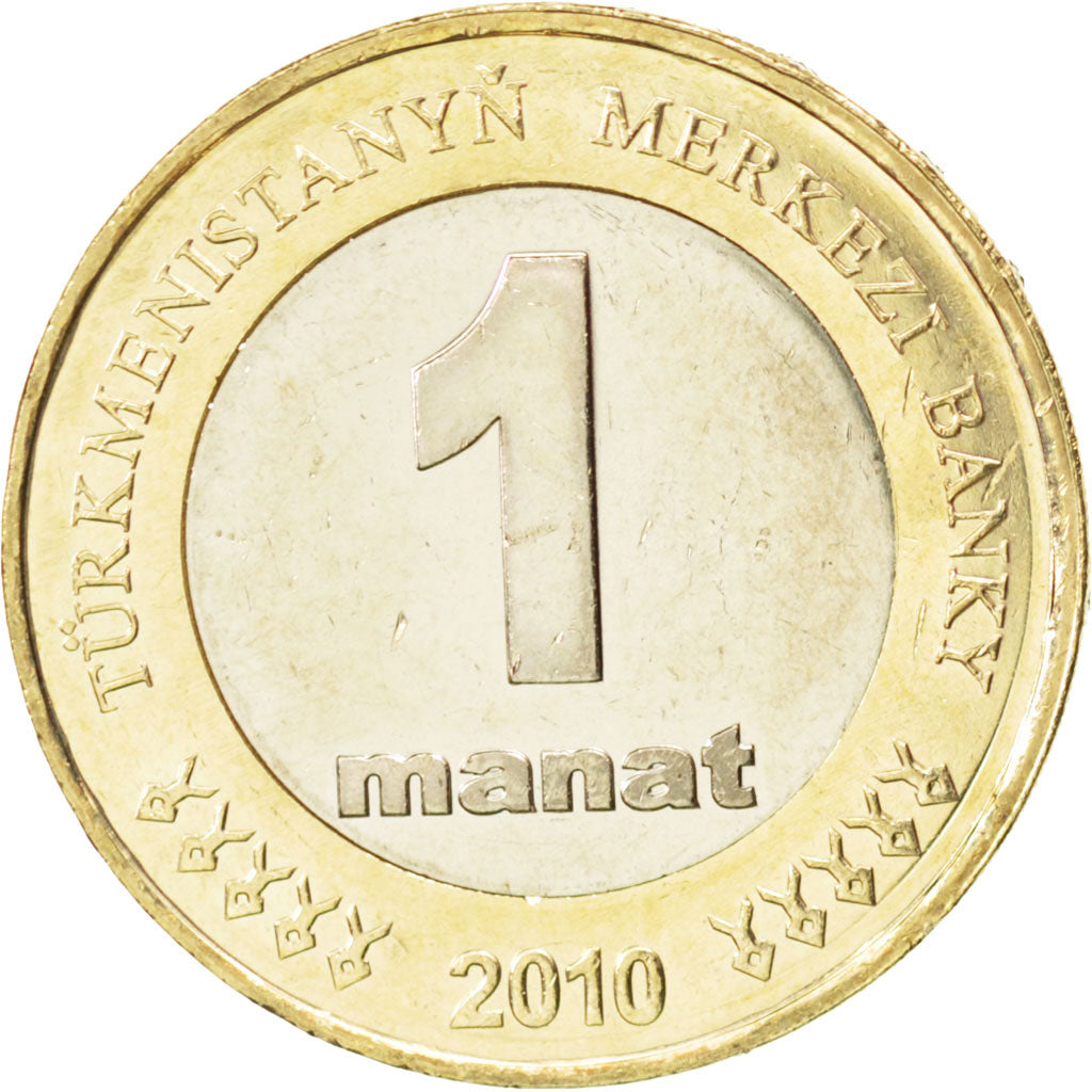 TURKMENISTAN, Manat, 2010, KM #103, MS(63), Bi-Metallic, 27, 9.47