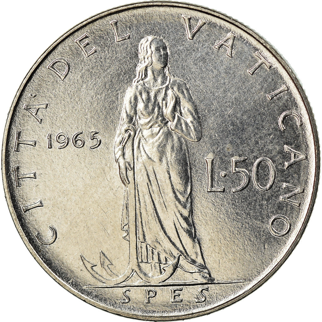 Moneta, CITTÀ DEL VATICANO, Paul VI, 50 Lire, 1965, SPL, Acciaio inossidabile