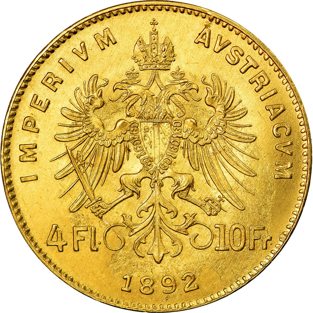 Moeda, Áustria, Franz Joseph I, 4 Florin 10 Francs, 1892, Nova cunhagem