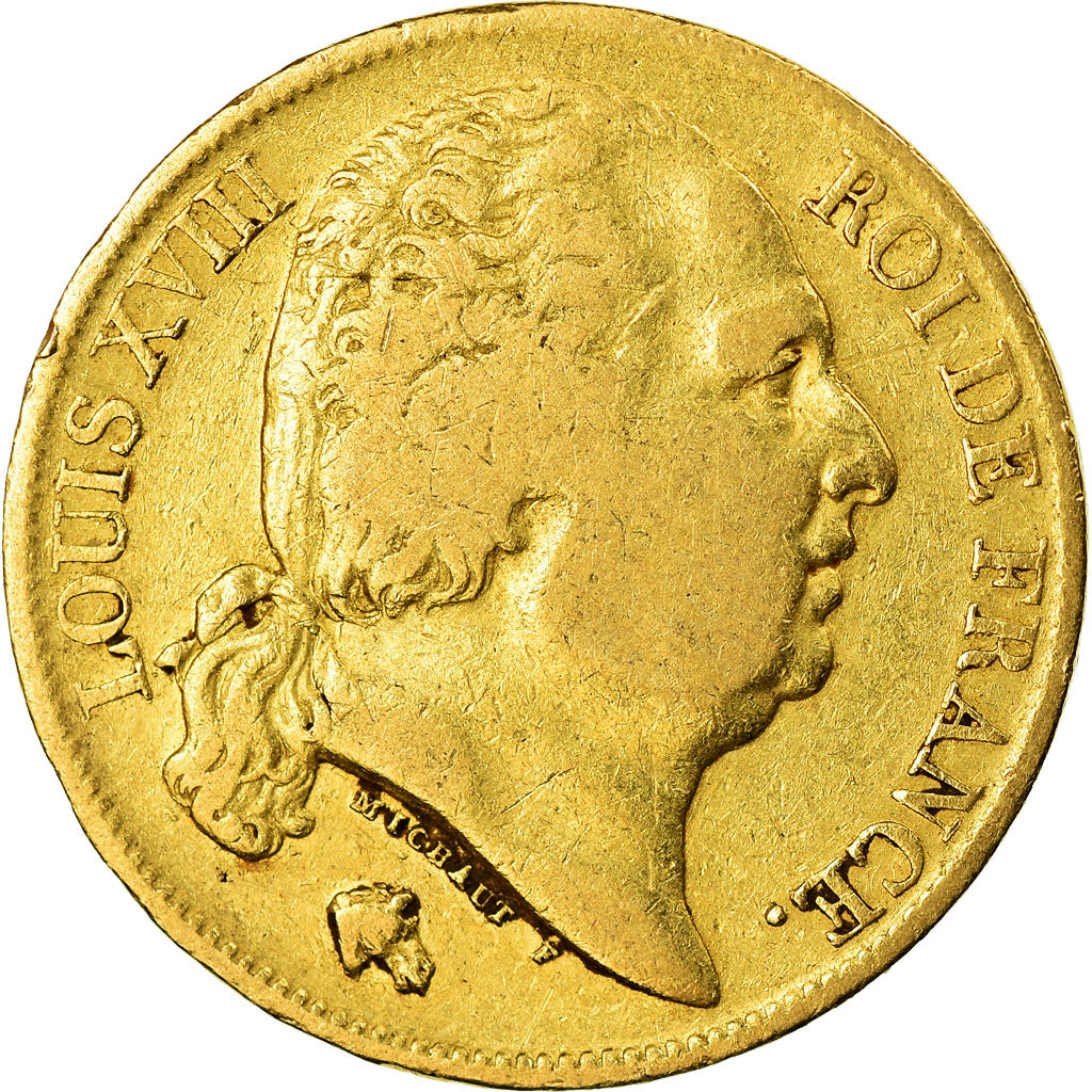 Coin, France, Louis XVIII, 20 Francs, 1818, Paris, VF(20-25), Gold, KM:712.1