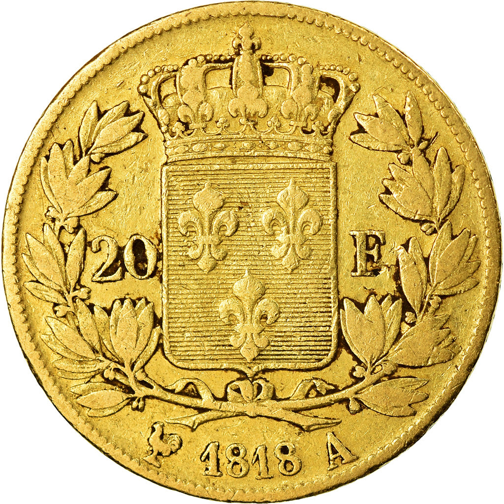 Coin, France, Louis XVIII, 20 Francs, 1818, Paris, VF(20-25), Gold, KM:712.1
