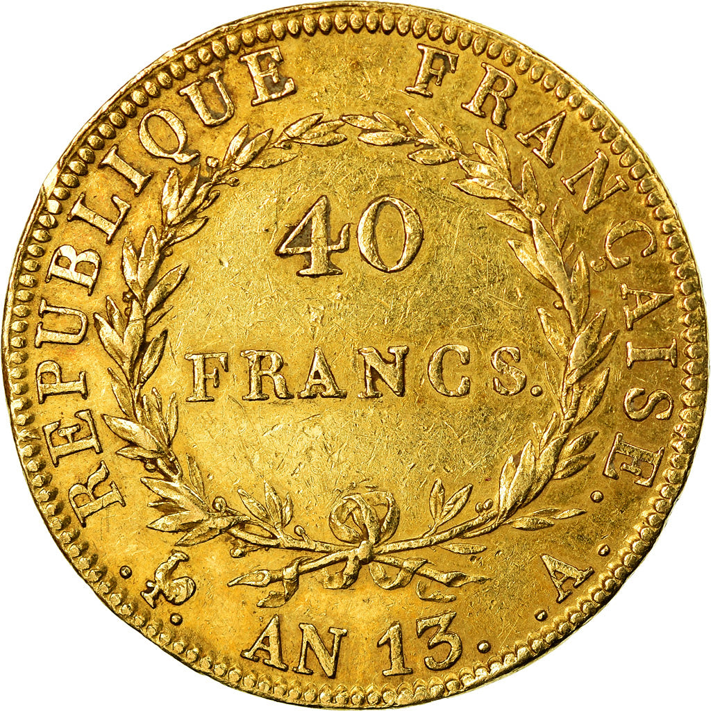 Moneta, Francia, Napoléon I, 40 Francs, AN 13, Paris, MB+, Oro, KM:664.1
