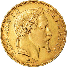 Moneda, Francia, Napoleon III, 50 Francs, 1865, Paris, MBC+, Oro, Gadoury:1112