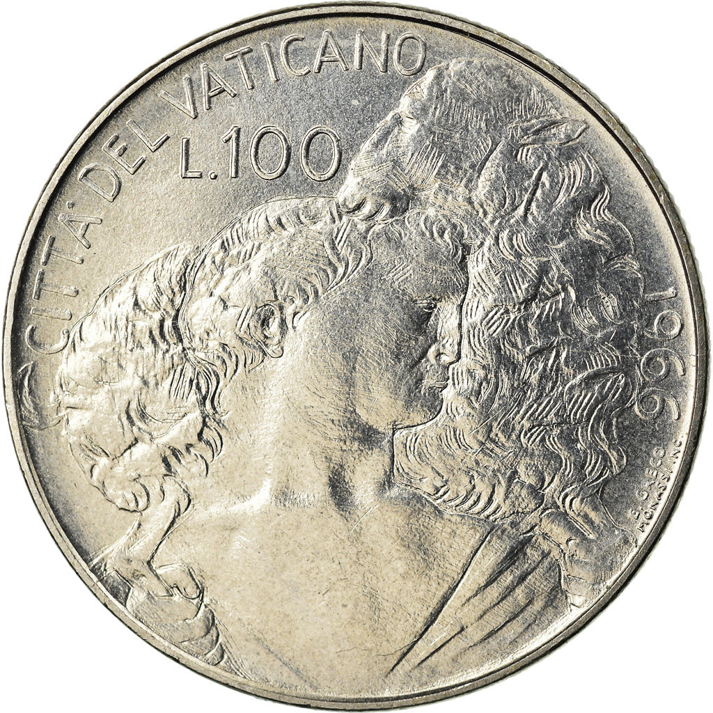 Münze, Vatikanstadt, Paul VI, 100 Lire, 1966, UNZ, Stainless Steel, KM:90