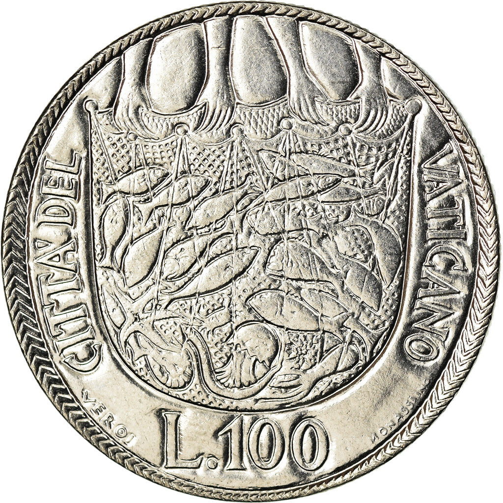 Moeda, CIDADE DO VATICANO, Paul VI, 100 Lire, 1975, MS(63), Aço Inoxidável