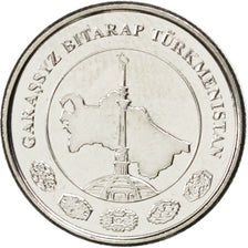 TURKMENISTAN, 2 Tenge, 2009, KM #96, MS(63), Nickel Plated Steel, 18, 2.97