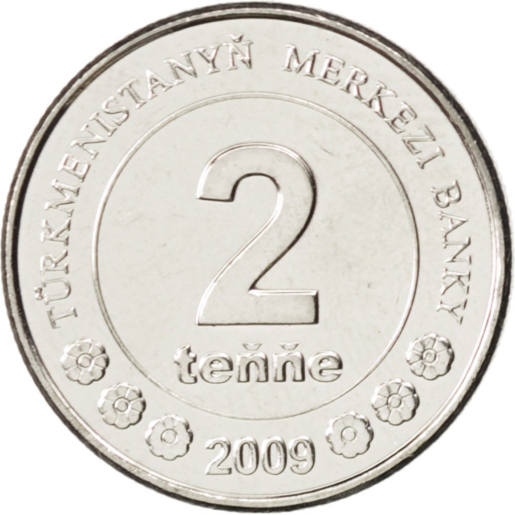 TURKMENISTAN, 2 Tenge, 2009, KM #96, MS(63), Nickel Plated Steel, 18, 2.97