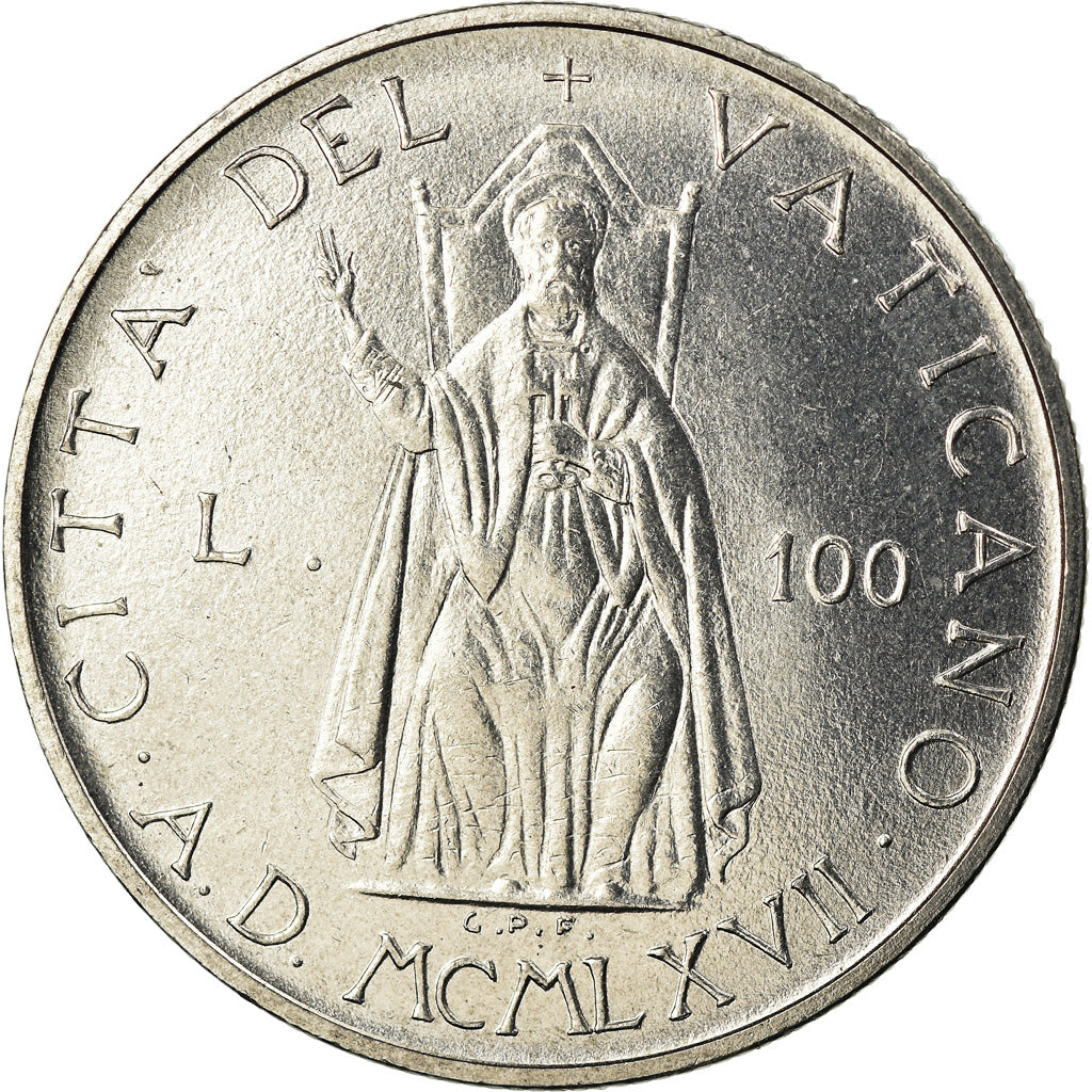 Münze, Vatikanstadt, Paul VI, 100 Lire, 1967, UNZ, Stainless Steel, KM:98