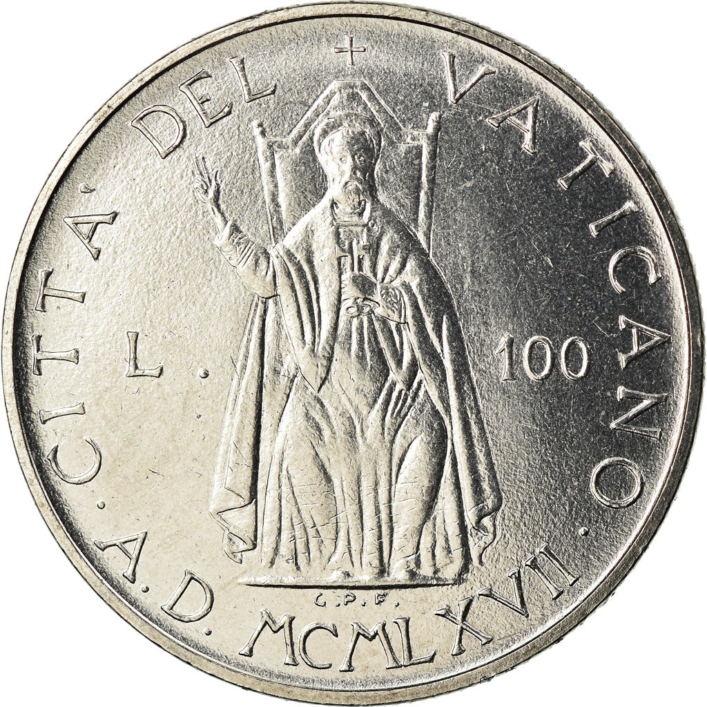 Moneta, CITTÀ DEL VATICANO, Paul VI, 100 Lire, 1967, SPL, Acciaio inossidabile