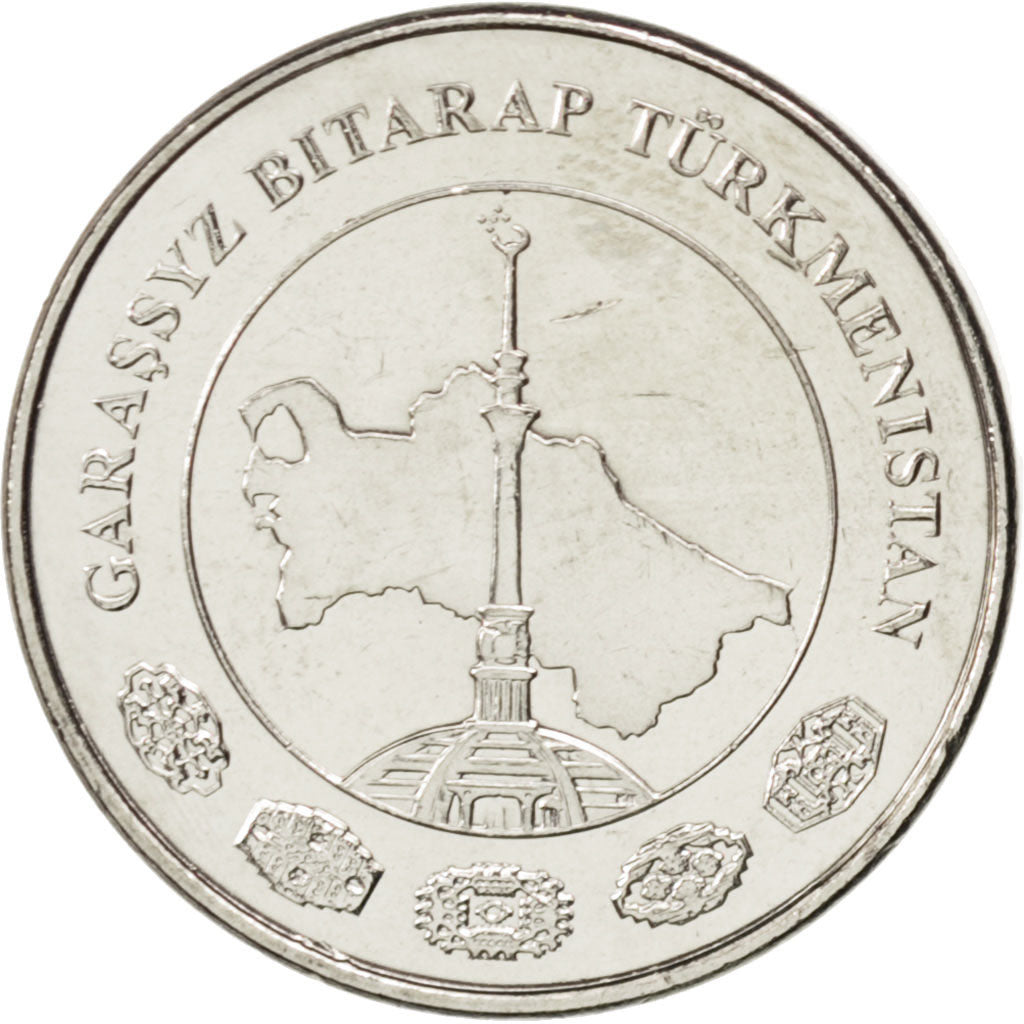 TURKMENISTAN, 5 Tenge, 2009, KM #97, MS(63), Nickel Plated Steel, 20, 4.00