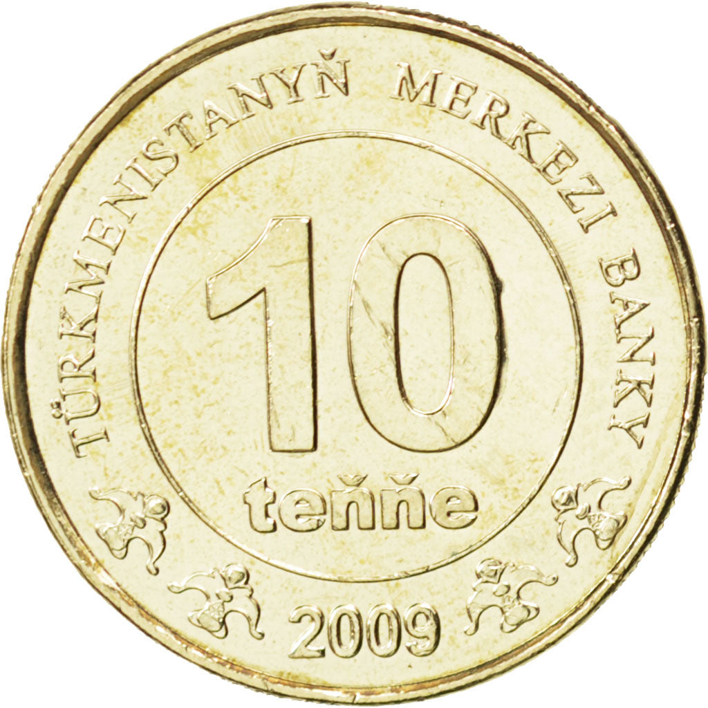 Coin, Turkmenistan, 10 Tenge, 2009, MS(63), Brass, KM:98