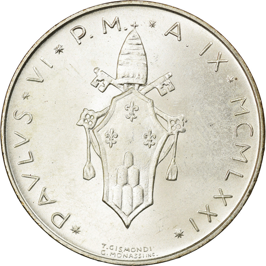 Moneta, PAŃSTWO WATYKAŃSKIE, Paul VI, 500 Lire, 1971, MS(63), Srebro, KM:123