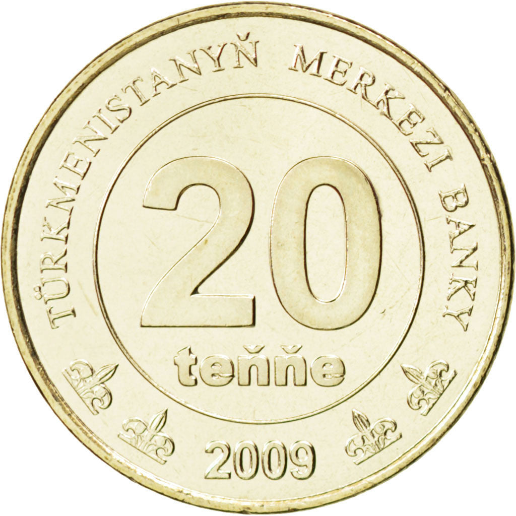 TURKMENISTAN, 20 Tenge, 2009, KM #99, MS(63), Brass, 23, 6.43