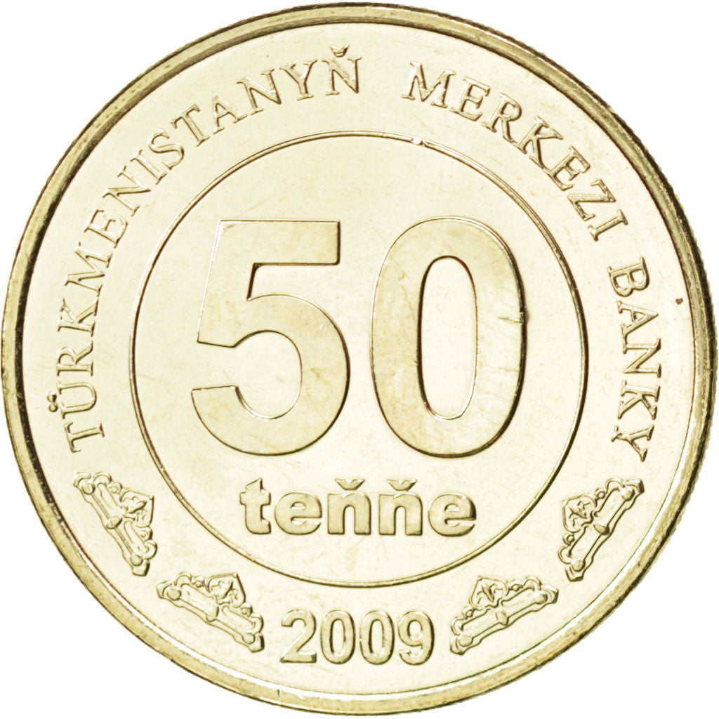 TURKMENISTAN, 50 Tenge, 2009, KM #100, MS(63), Brass, 26, 8.01